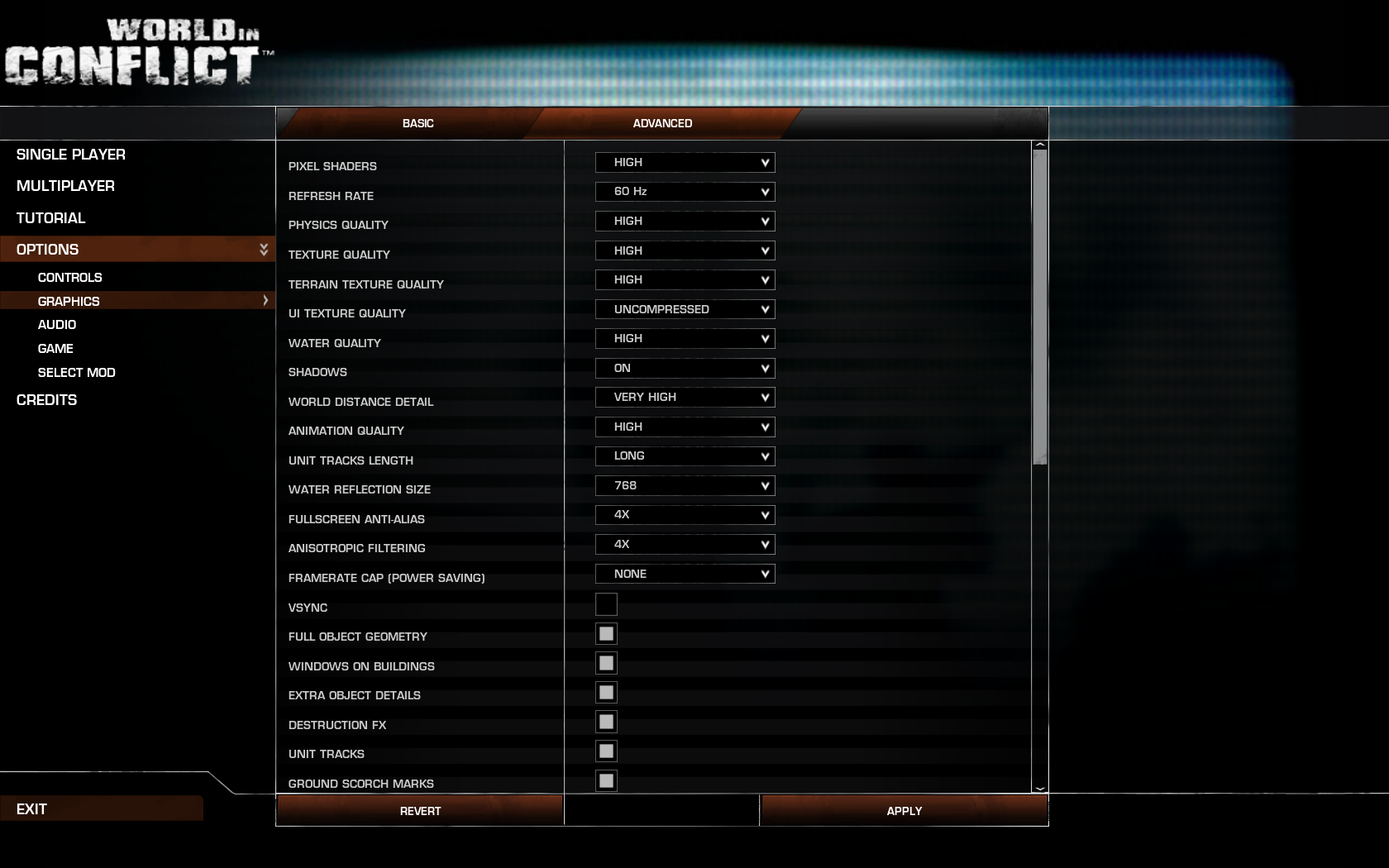 Graphics options